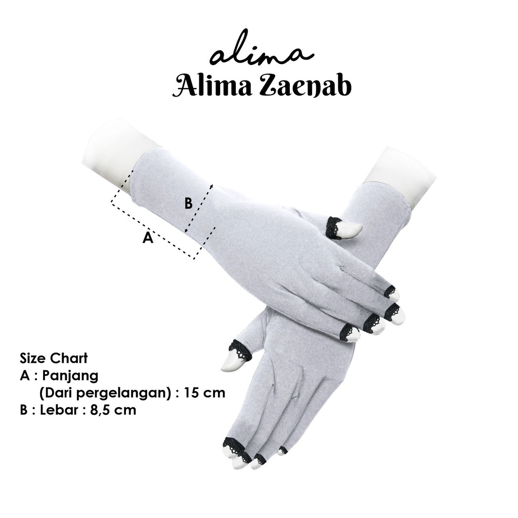 Sarung Tangan Wanita Muslimah Pendek Renda 5 jari Bahan Kaos by Alima