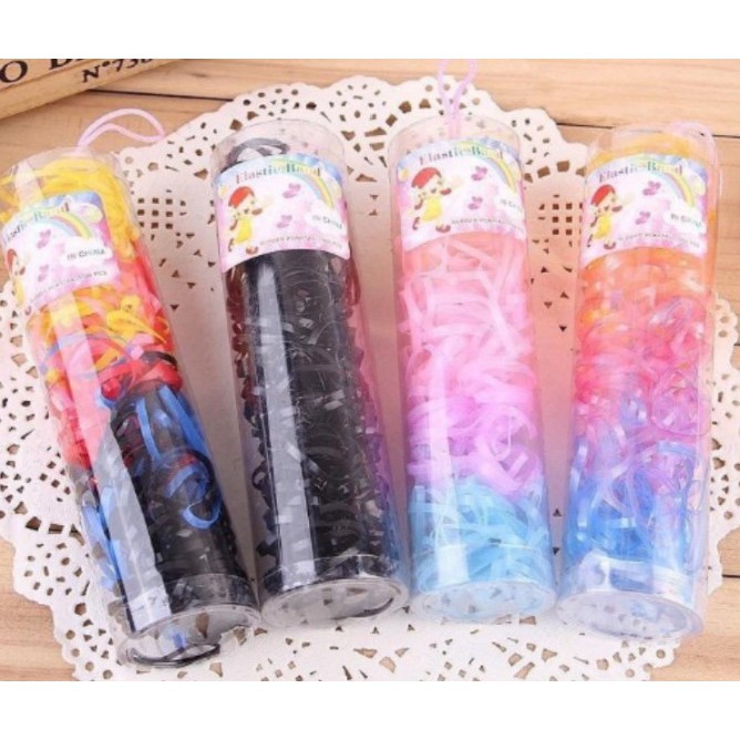 BAJ LOT IKAT RAMBUT POLOS GELANG KUNCIRAN IKET HEAD-BAND BAHAN KARET WARNA WARNI MURAH RUBBER IMPORT BL / IR019-KARET RAMBUT TABUNG