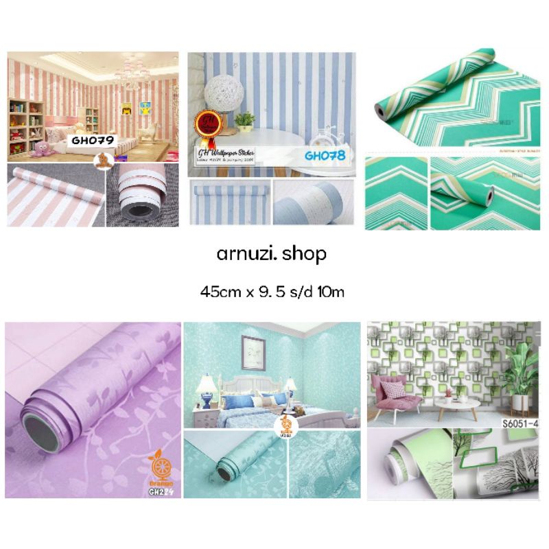 COD Wallpaper Dinding Kamar Motif Kayu Pink Putih Bintang Garis Salur WPS094 45CM X 10M Walpaper Sti