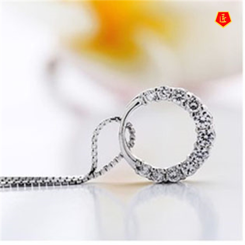 [Ready Stock]Diamond Circle Silver Necklace Female Affordable Luxury Fashion Temperament