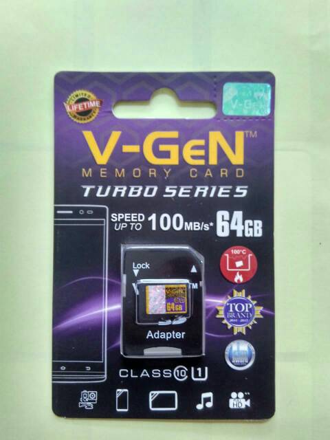 KHANZAACC MICRO SD VGEN TURBO SERIES CLASS 10 64GB ADAPTER MEMORY HP
