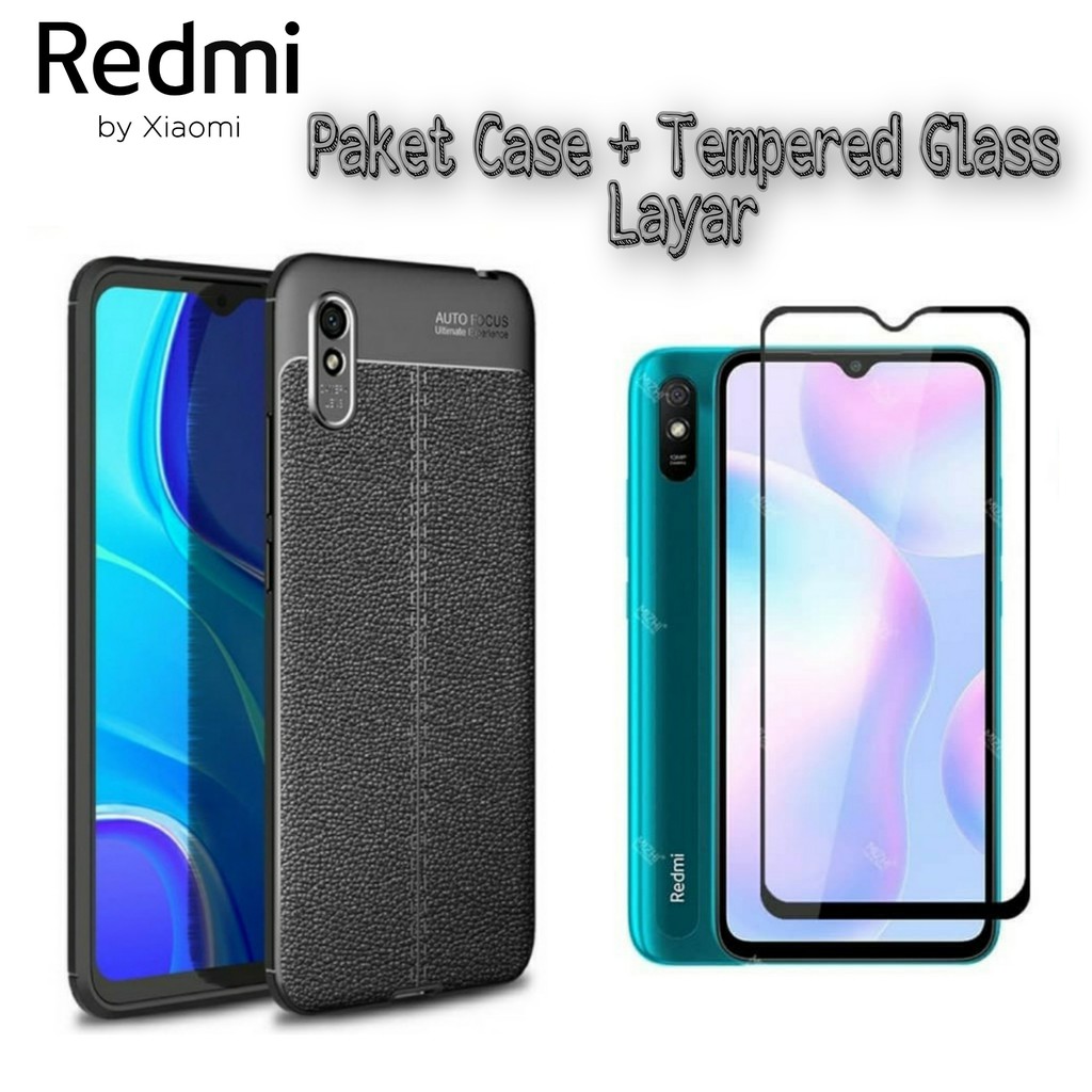 Paket Case Redmi 9A Carbon Premium Softcase Handphone Free Tempered Glass