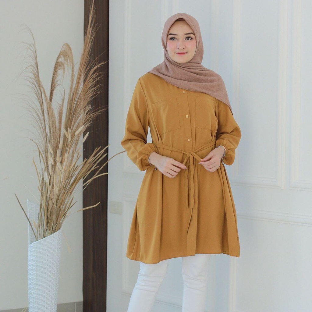 TM 25- COD Kemeja tunik wanita remaja cewek L ld 100 cm panjang murah busui kancing depan