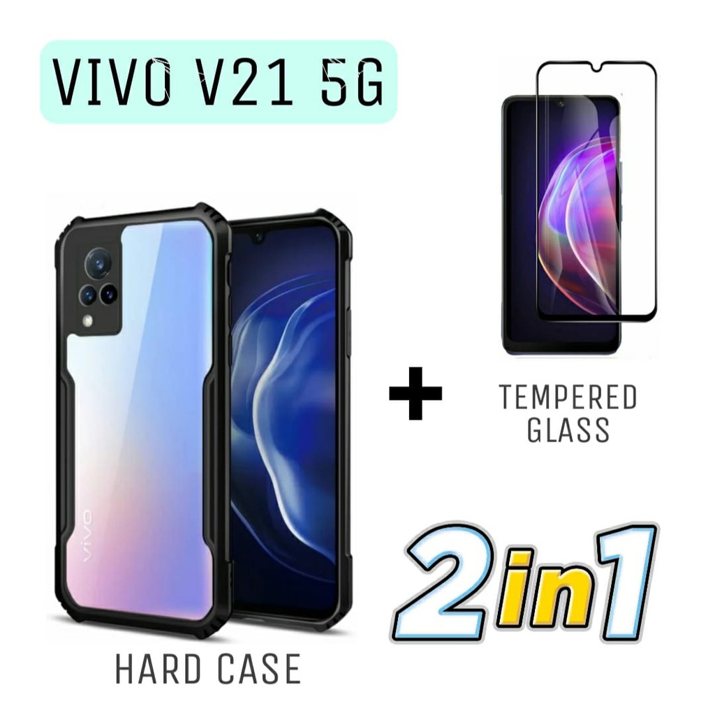 Case VIVO V21 5G Hard Case Fusion Armor Free Tempered Glass Layar
