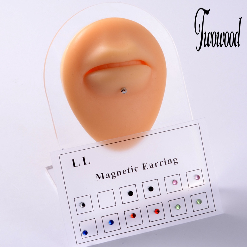 12pcs / Set Anting Stud Magnetik Berlian Imitasi Permukaan Halus Untuk Wanita