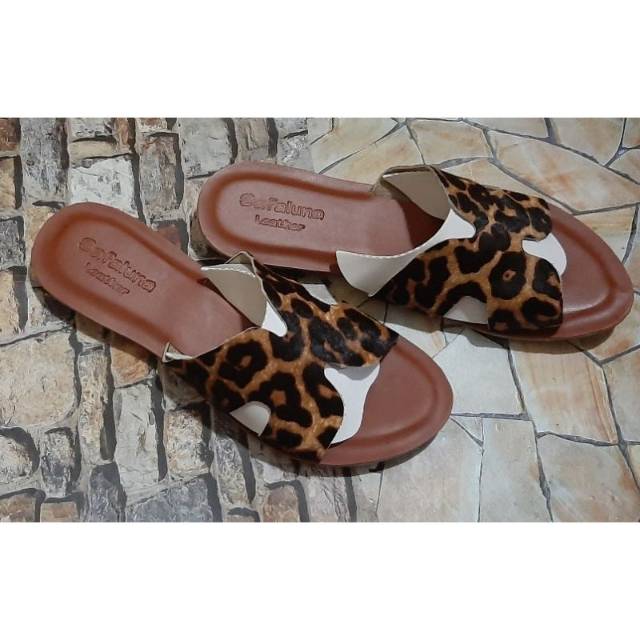 sandal original kulit sapi motif macan