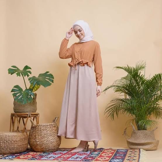 (DBY) GAMIS ANJANI TWO TONE DAILY BUSUI WANITA DRESS MOSCREPE PREMIUM