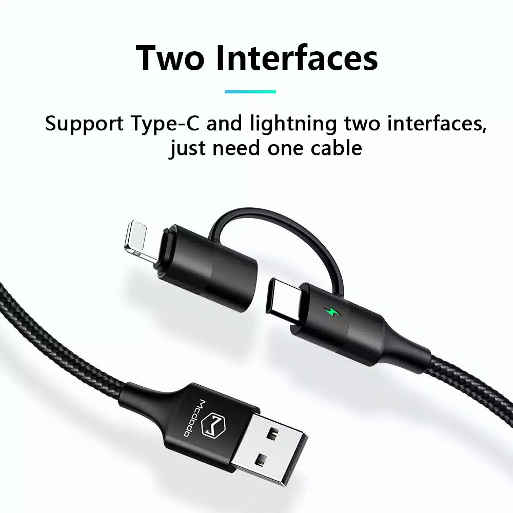 MCDODO kabel TYPE-C ke iPhone USB 2 in 1 TYPE-C to Lightning Cable MCDODO