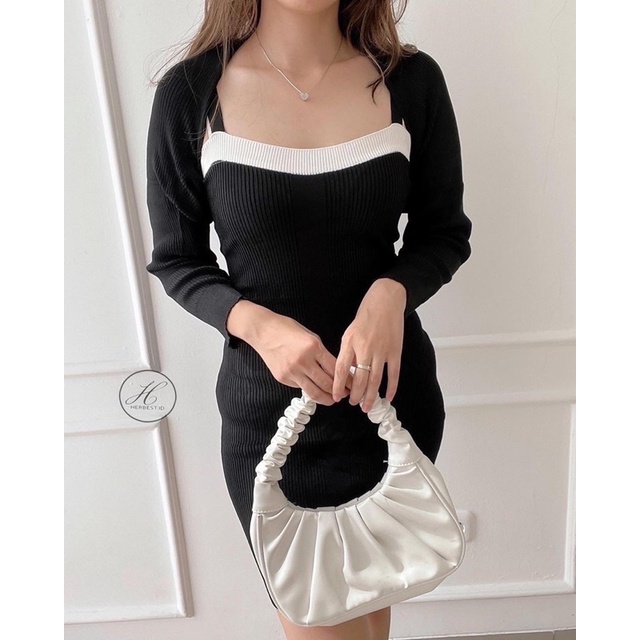 HERBEST 9037 SETELAN DRESS RAJUT WANITA SET DRESS CARDIGAN KNIT IMPORT
