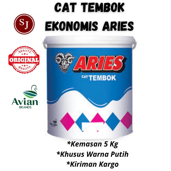 Cat Tembok Aries 5kg SuperWhite / Cat Aries 5 kg Putih / Cat Aries putih Galon / Cat Kiloan putih