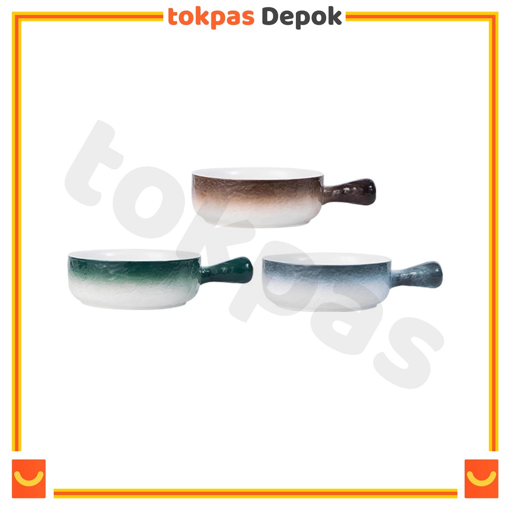 Mangkok Keramik Tahan Panas Jade Dengan Gagang Tebal / Mangkok Keramik Saji Panci Ramen Korea, Sebla