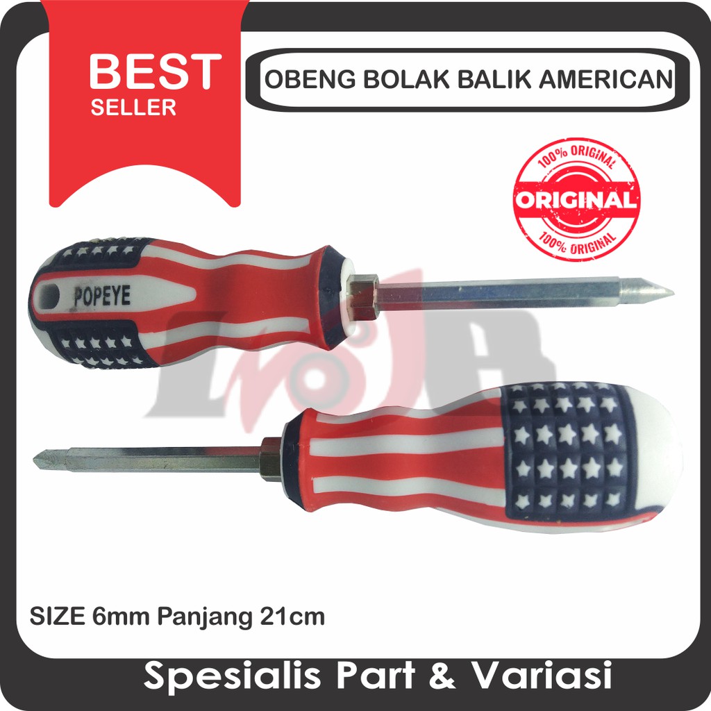 Obeng Bolak Balik 6mm American Chome Plus Minus 21cm