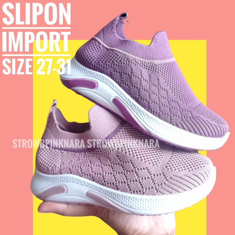 SNEAKERS IMPORT ANAK SIZE 27-36 SEPATU SLIP ON ANAK IMPORT SEPATU IMPORT ANAK SEPATU KEREN ANAK PINK