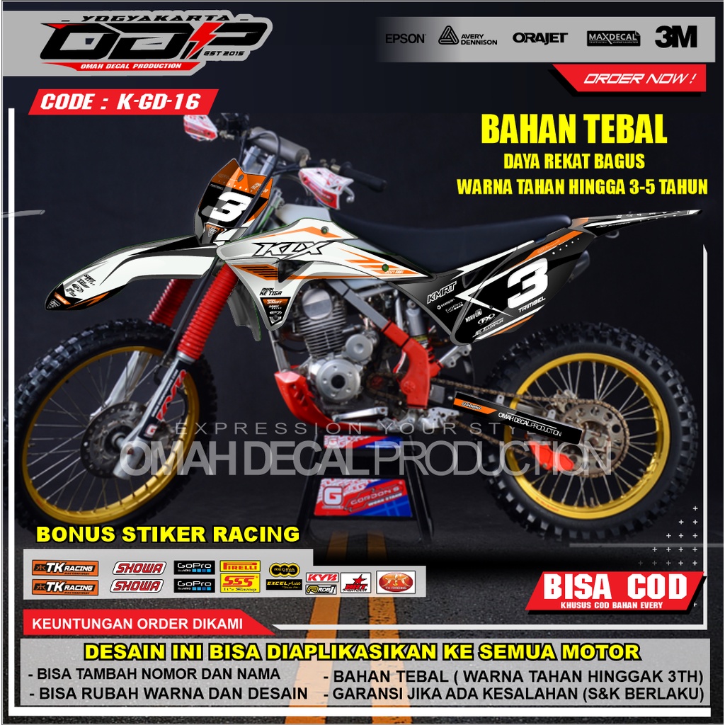 DECAL GORDON FULL BODY AKSESORIS VARIASI STICKER MOTOR KAWASAI KLX GORDONS DEKAL MOTIF SUPERMOTO STI