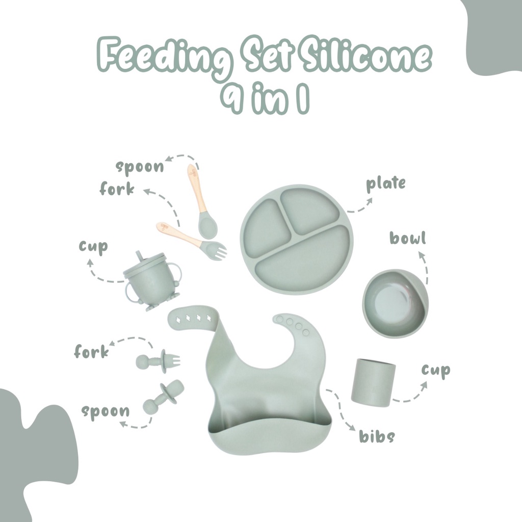 Tempat Makan Baby-Tempat Makan Baby Silicon-Tempat Makan Bayi Set 9in1 NIA Aman