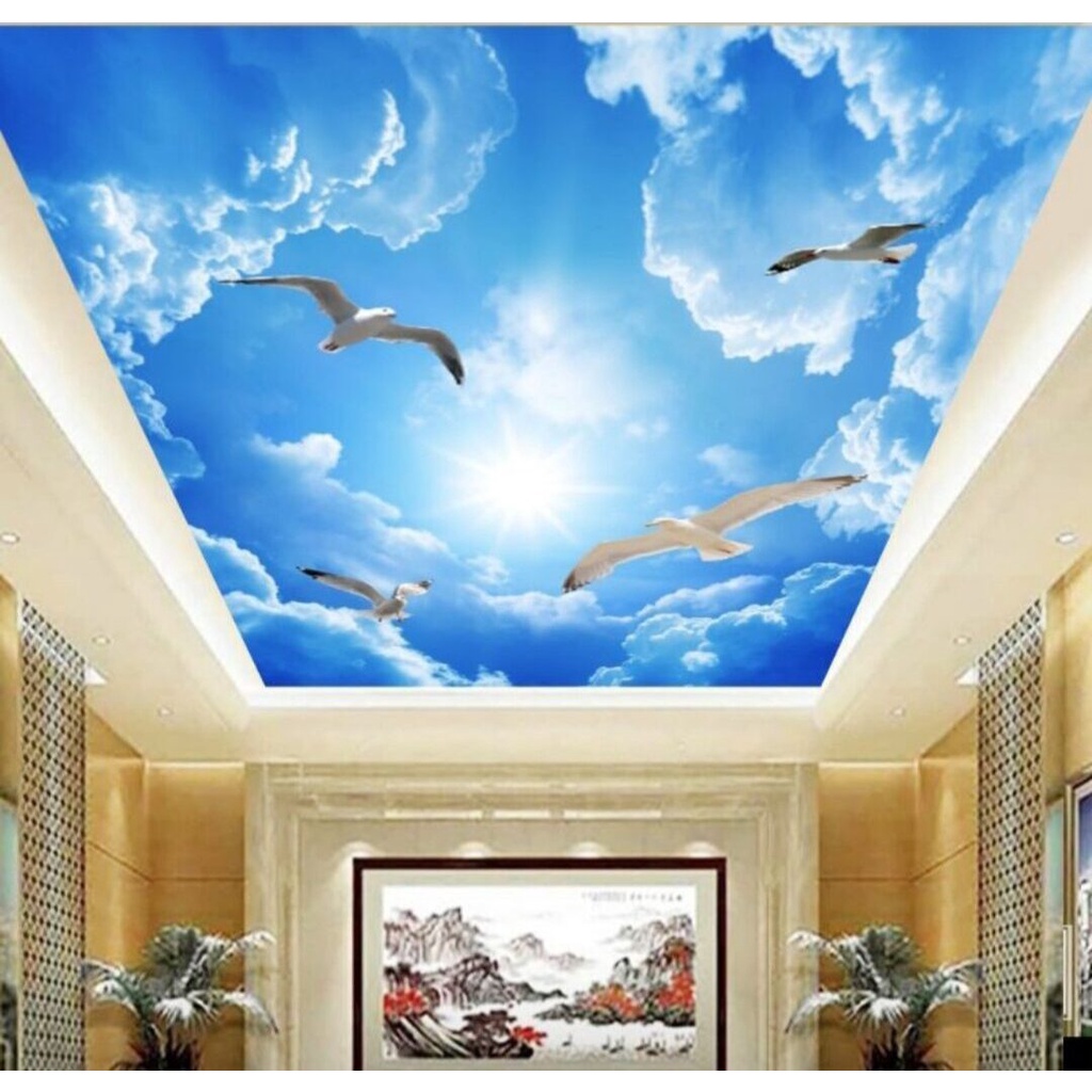 Custom wallpaper plafon awan biru 3D