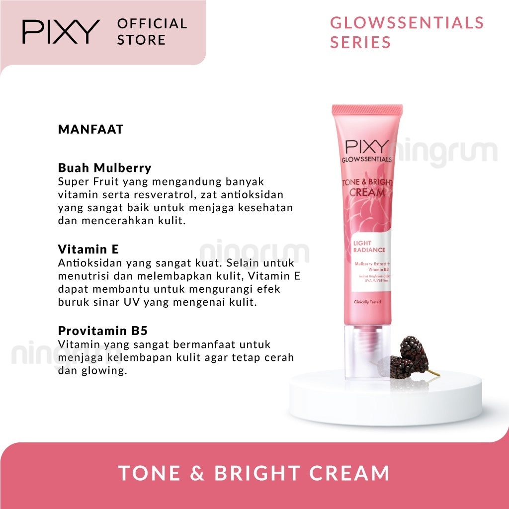 Ningrum PIXY Glowssentials Mulberry Infused Micellar Water, Infused Bright Mist Protecting Mst, Tone Bright Cream, Smooth Bright Peel Off Mask, Soft Bright Whip Foam, Deep Cleansing Face, Clay Scrub Face Mask, All In One Moisturizer, Snshld Daily - 8007