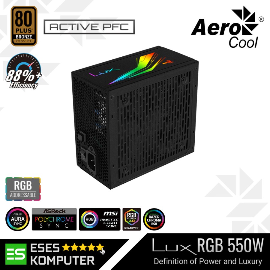 Aerocool PSU LUX 550W 550 Watt RGB 80 Plus Bronze Flat Cables