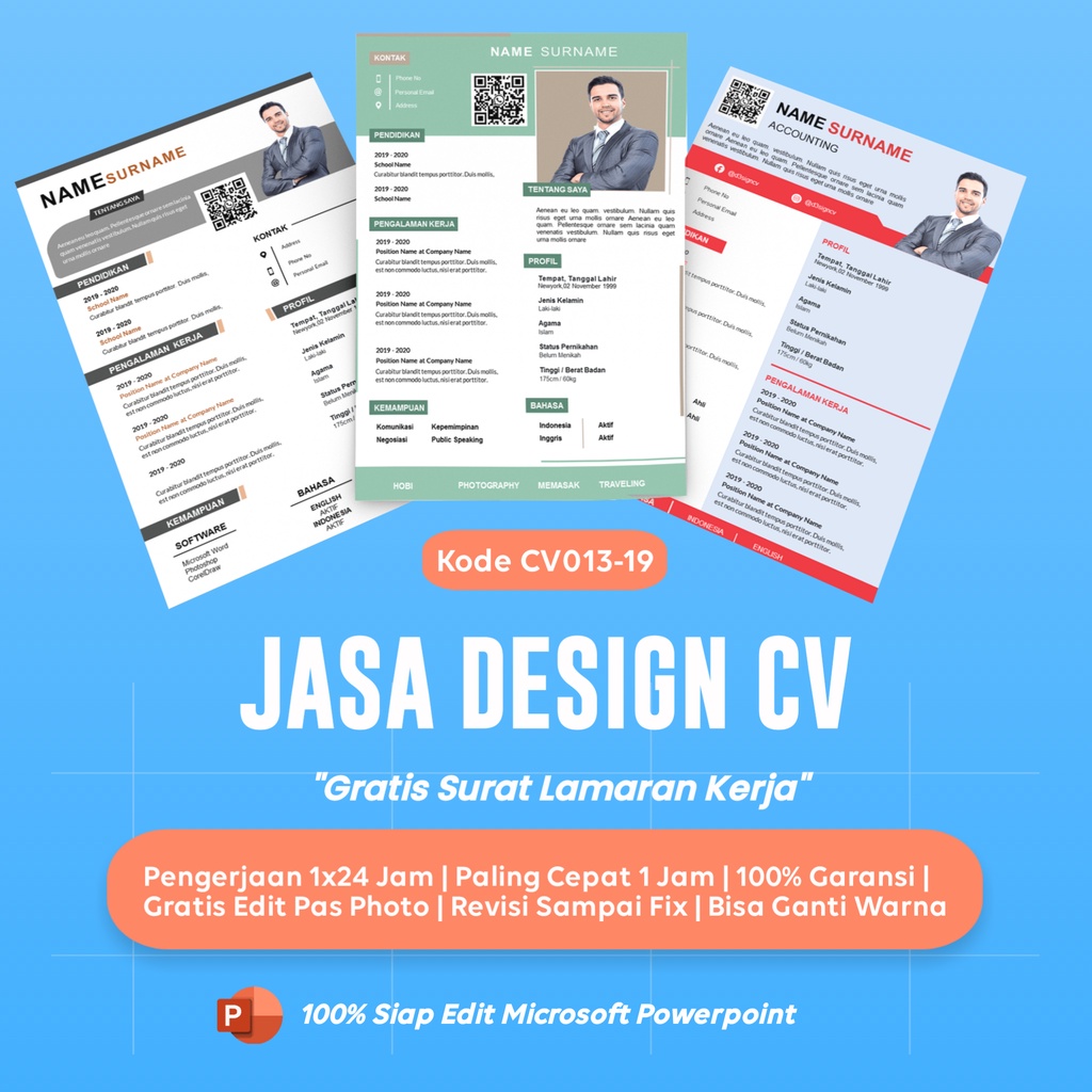 JASA BUAT CV | DAFTAR RIWAYAT  HIDUP | GRATIS SURAT LAMARAN KERJA (Kode 13-18)