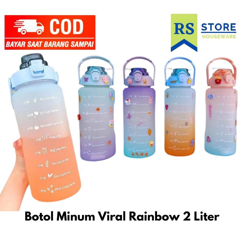 Botol minum viral 2 liter aesthetic korea terbaru cantik dewasa dan anak sekolah sport kekinian jumb