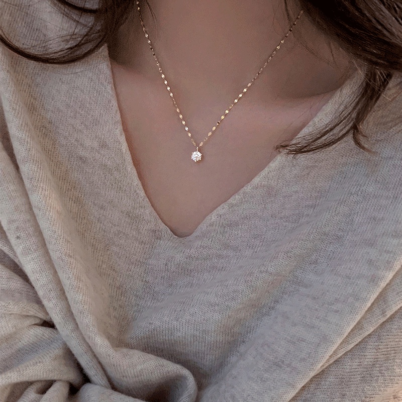 Roselife Kalung Rantai Silver Wanita Liontin Cubic Zirconia Gaya Vintage Untuk Hadiah