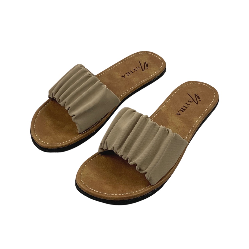 Sandal Wanita Kekinian Selop Kerut Sylvia / Sandal Selop Wanita Non Slip Alas Krem