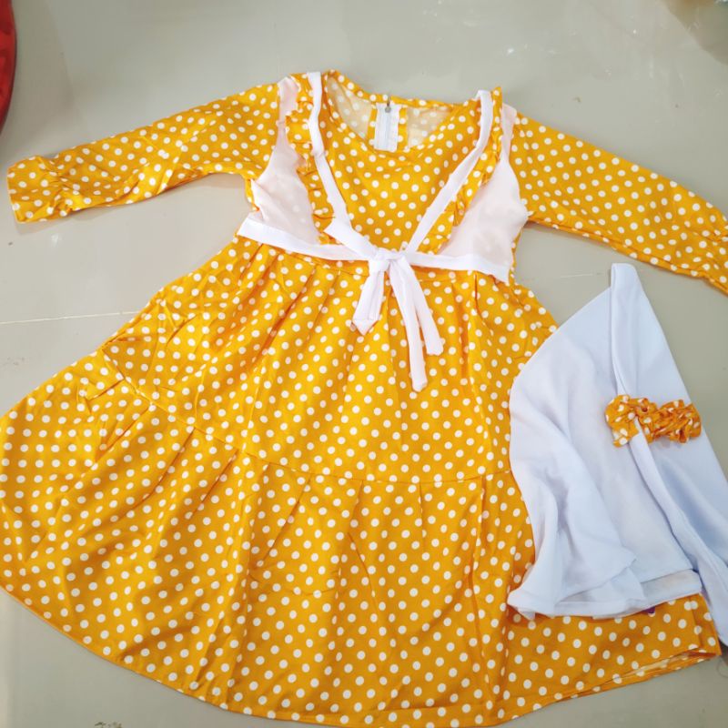 Gamis Anak usia pakai 2-3 tahun motif polka polkadot tutul rompi ( gamis POLKA rompy )