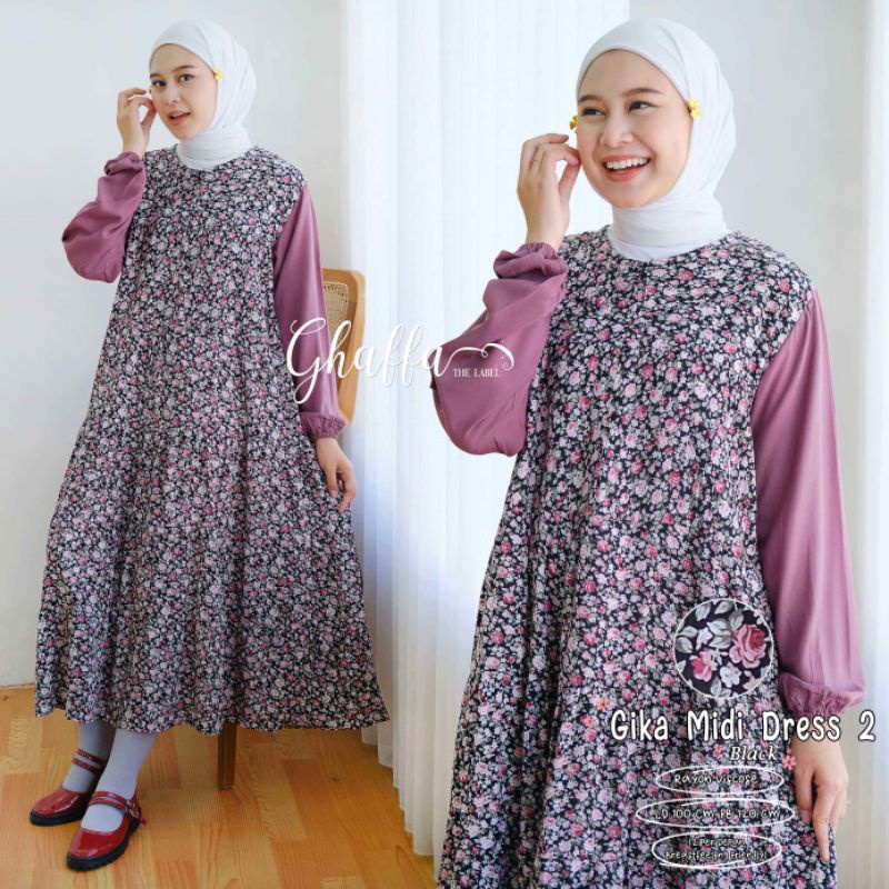 GIKA MIDI DRESS #2 BY GHAFFA THE LABEL // MIDI MOTIF MUSLIMAH // Dress wanita