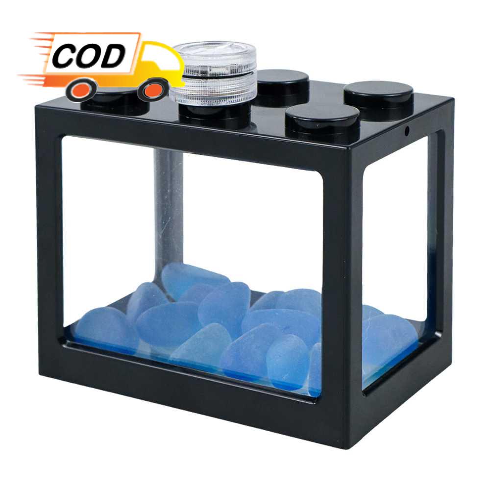 Aquarium Mini Hiasan Meja Kecil Unik Ikan Cupang Hias Unik with Colorful LED