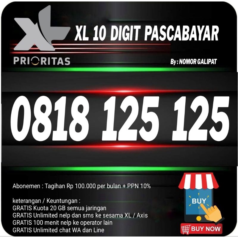 Nomor Cantik XL 10 digit prioritas Pascabayar 0818 125 125