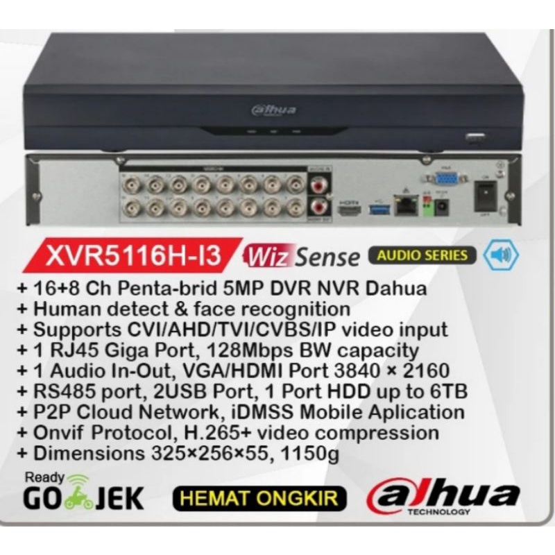 DVR DAHUA 16 CHANNEL 5MP H265+ XVR5116H-I3 WIZSENSE