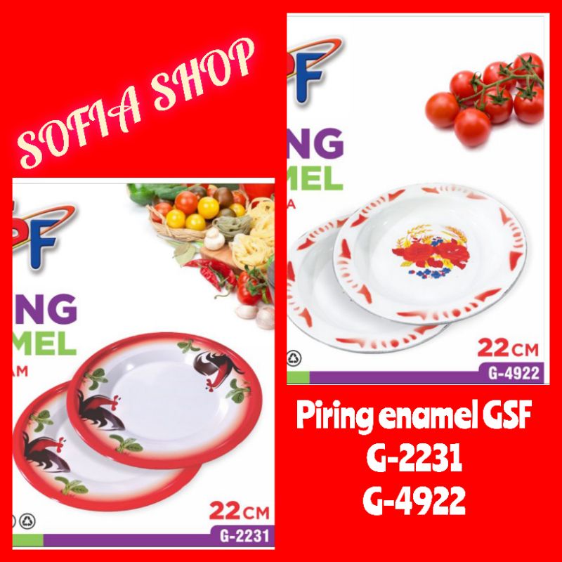 piring enamel GSF G-2231 G-4922 piring enamel GSF motif ayam bunga