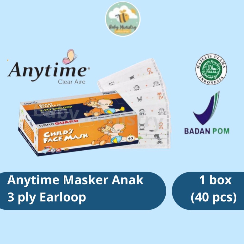 ANYTIME 1 box isi 40 / ecer /SKRINEER/Extershield Masker Anak dan dewasa