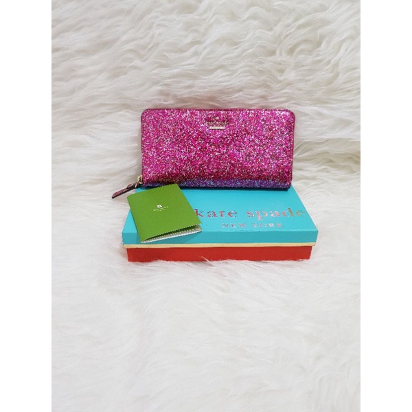 preloved kate spade neda wallet pink glitter enamel authentic / dompet original