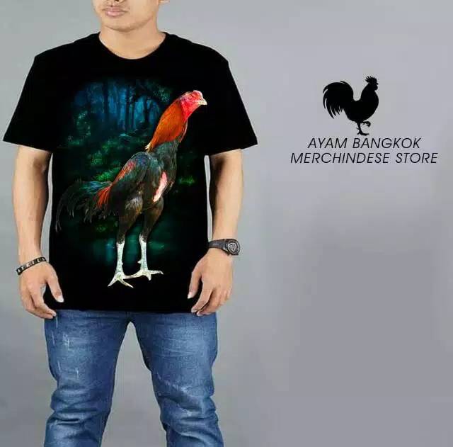 Kaos motif ayam jago bangkok murah