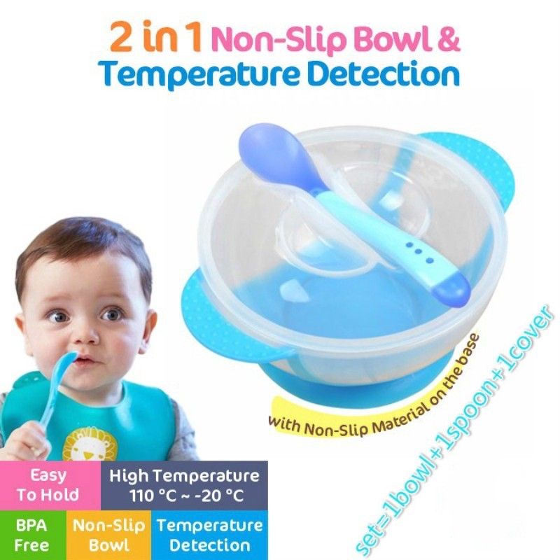 Mangkok Bayi dan Sendok H341 Peralatan Makan Bayi / Tempat Makan Bayi Sensor Panas Anti Tumpah ACC