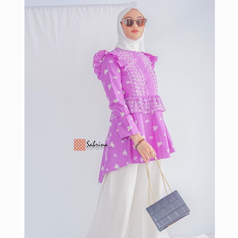 Zenia Blouse Atasan Batik Kerja Kantoran Wanita Cantik Modern Kekinian Premium