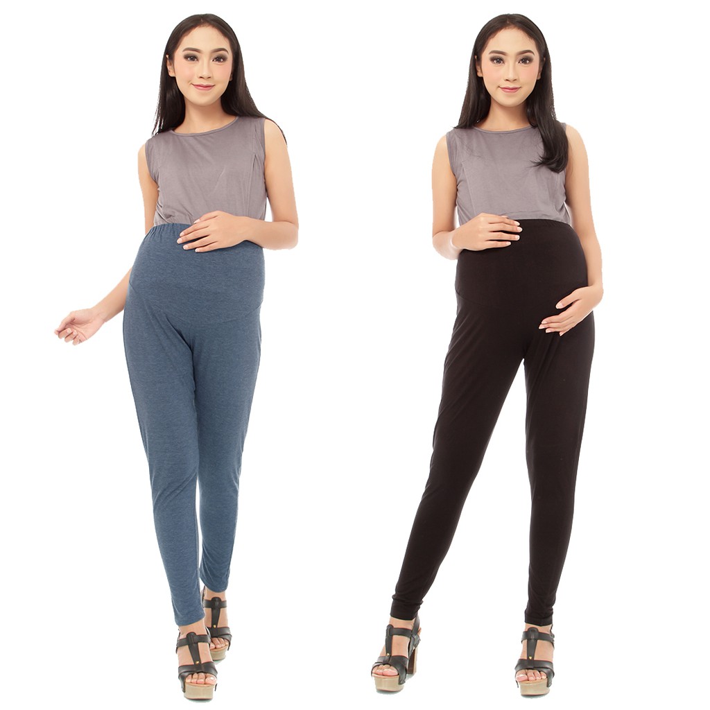 Baju Island- Angel Legging Hamil, Maternity Leggings, Celana Hamil, Blue &amp; Black