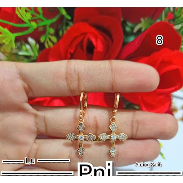 Anting Salib TITANIUM  Dewasa Varian Motif Perhiasan Wanita Gold dan Silver (COD)