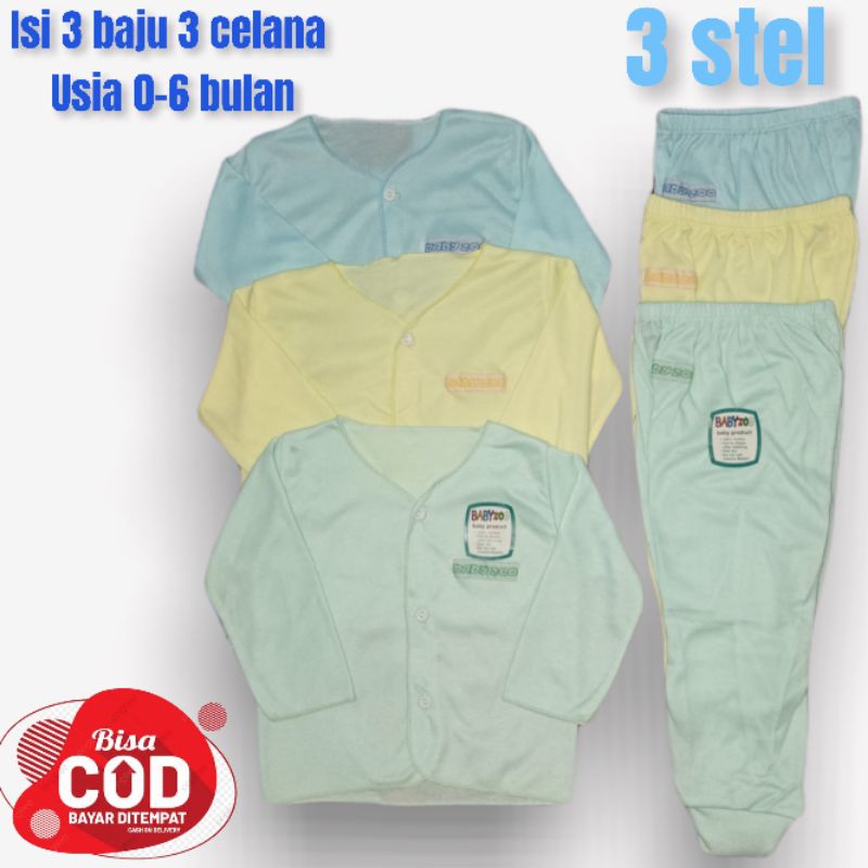 3 stel baju bayi tanggan panjang 3 baju 3 celana uaiaa 0-6