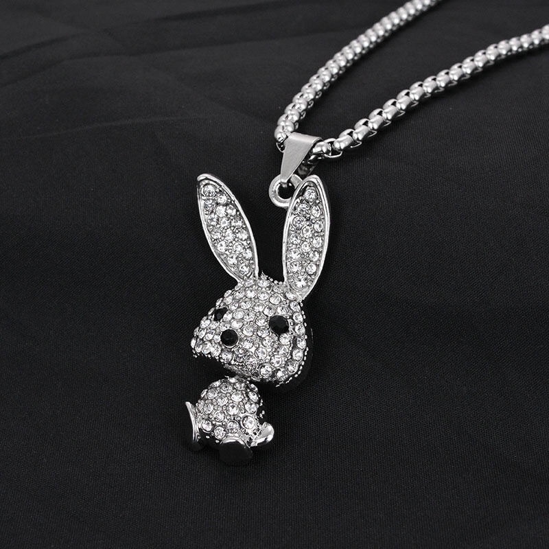 Kalung Rantai Dengan Liontin Bentuk Kelinci Aksen Kristal Zircon Untuk Wanita