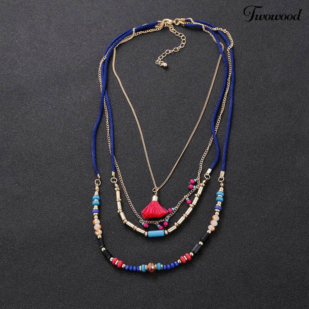 Kalung Multilayer Dengan Liontin Manik-Manik Rumbai Warna-Warni Untuk Wanita