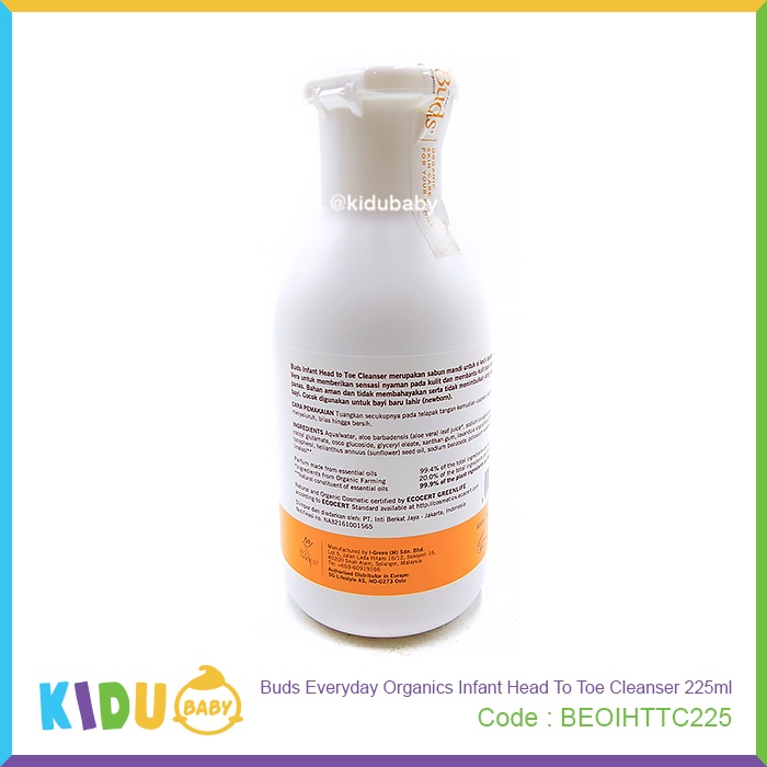 Buds Organics Infant Head To Toe Cleanser 225ml Kidu Baby