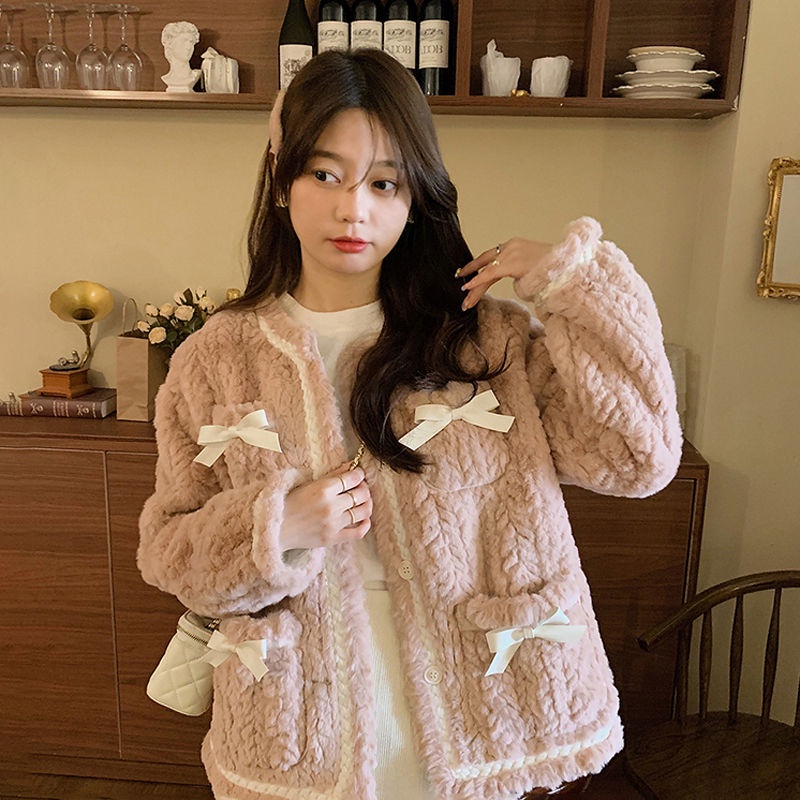 jaket korean style wanita cotton beauty imitasi bulu kelinci kecil wewangian mantel wanita musim din