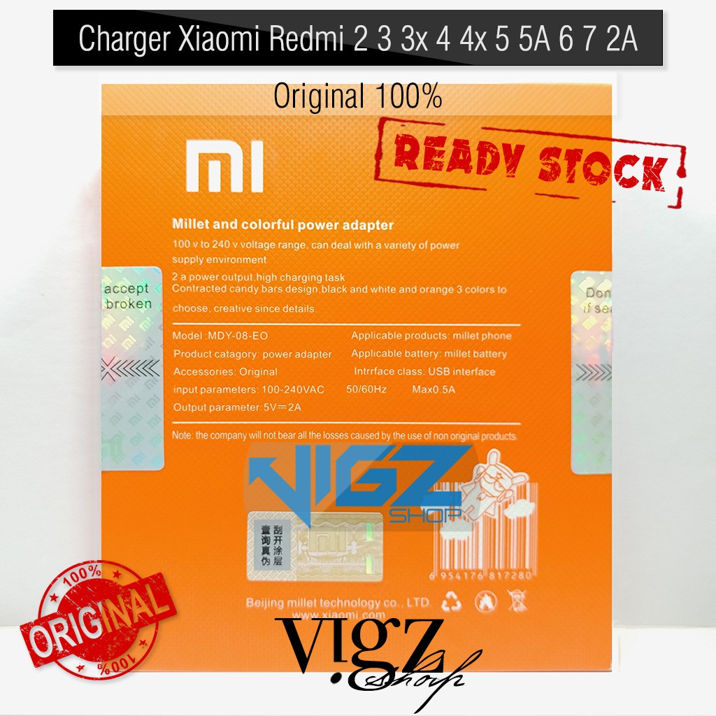 Charger Xiaomi Redmi 2 3 3x 4 4x 5 5A 6 7 2A Micro USB Original 100%