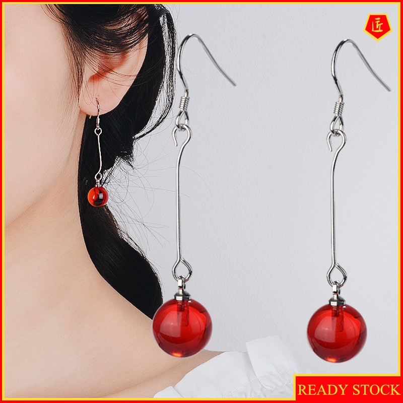 [Ready Stock]Ethnic Simple Fashion Red Agate Earrings Retro Temperament