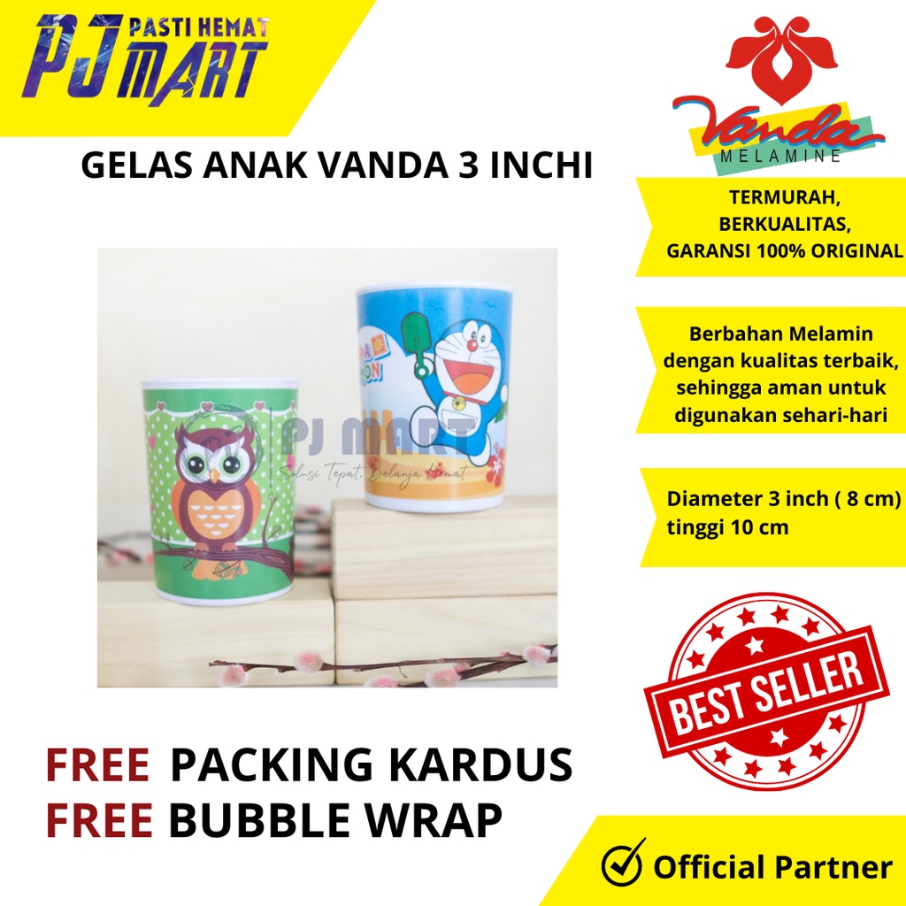 Gelas Melamin Anak | Gelas Anak Vanda 3 inchi | Gelas 3 Vanda | Gelas Melamin Karakter | Gelas Melam