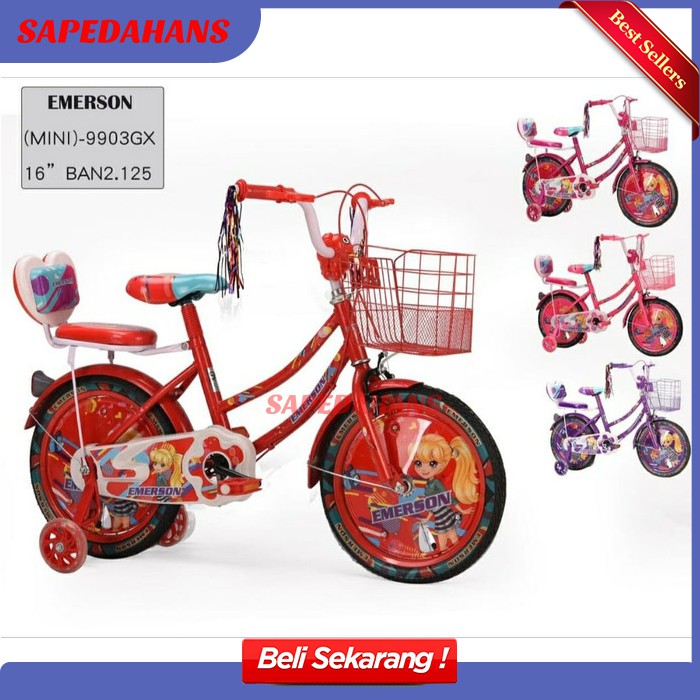 Sepeda Anak Perempuan Sepeda Mini 12 Emerson keranjang besi murah DN017