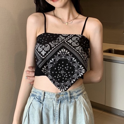 Sexy Midriff Top Irregular Tanktop Atasan Wanita Tanpa Lengan 2060