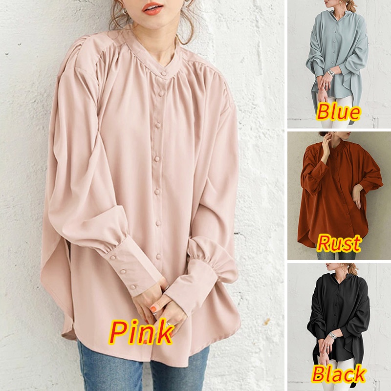 ZANZEA Women Plus Size Full Sleeved Elegant OL Solid Color Blouse Casual Loose Shirts